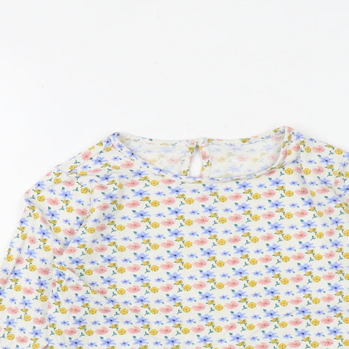 Marks and Spencer Girls Multicoloured Floral 100% Cotton Pullover T-Shirt Size 5-6 Years Boat Neck Pullover