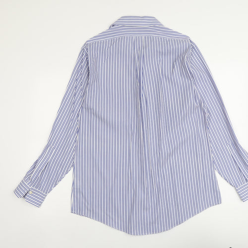 Kirkland Mens Blue Striped Polyester Button-Up Size 16 Collared Button