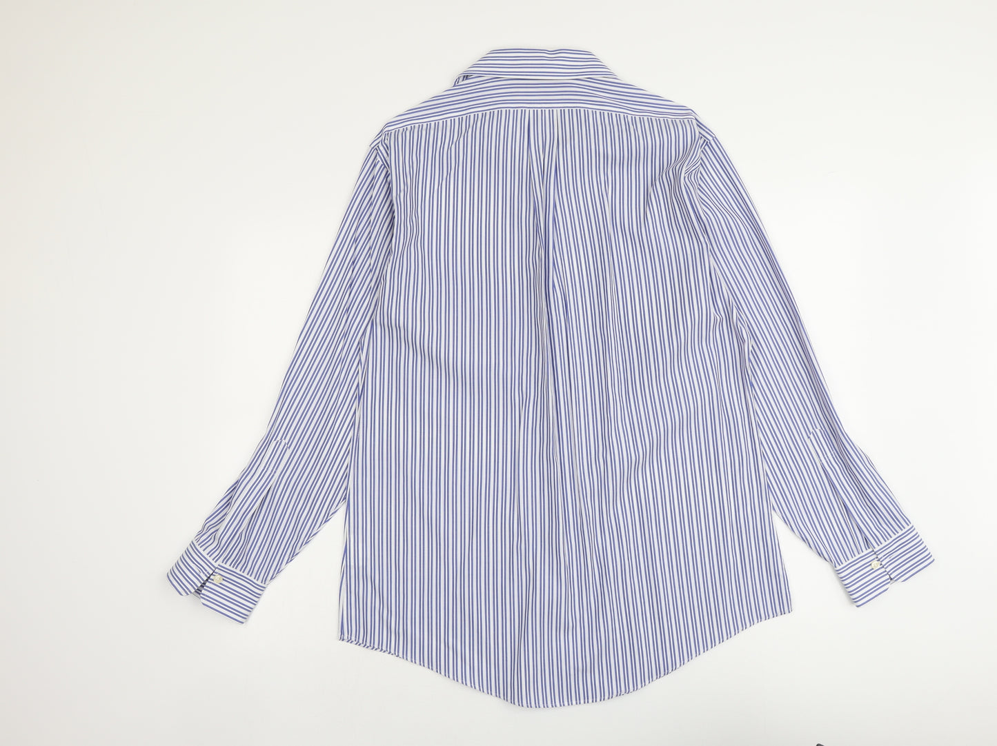 Kirkland Mens Blue Striped Polyester Button-Up Size 16 Collared Button