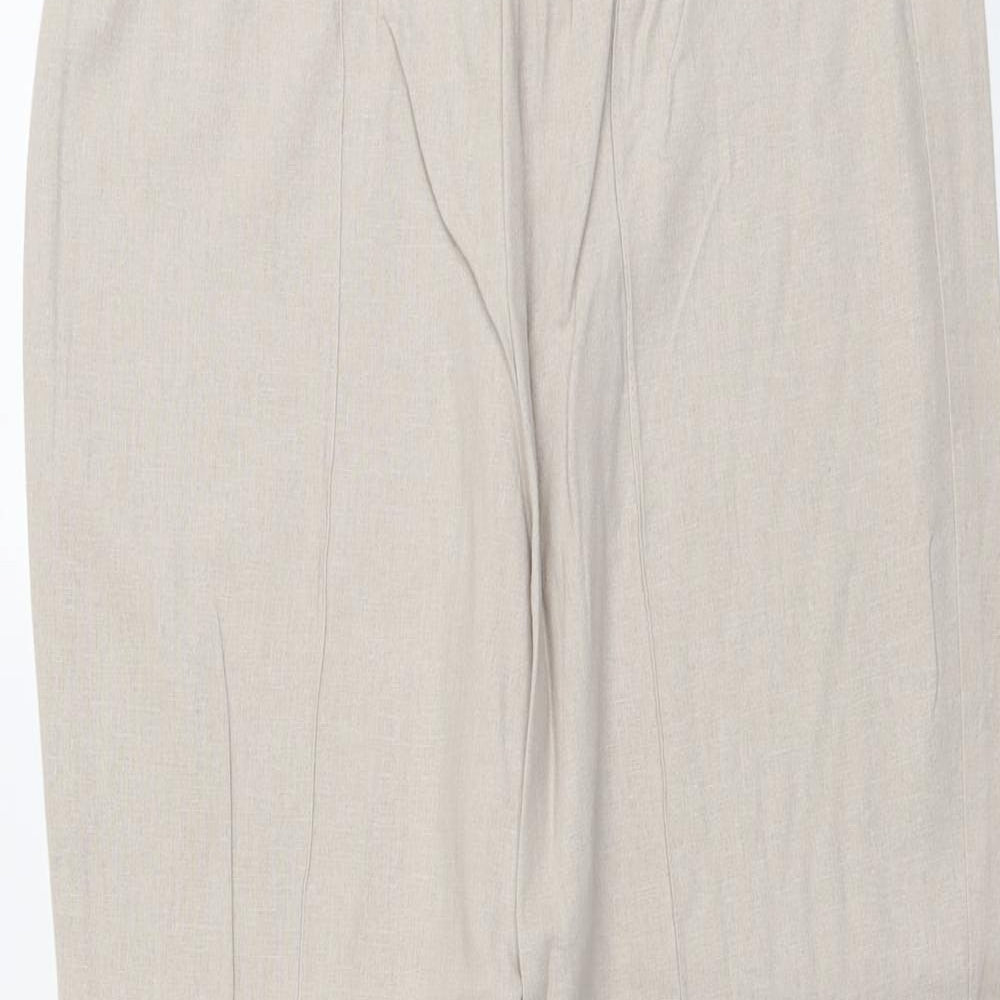 Classic Womens Beige Linen Trousers Size 10 L25 in Regular