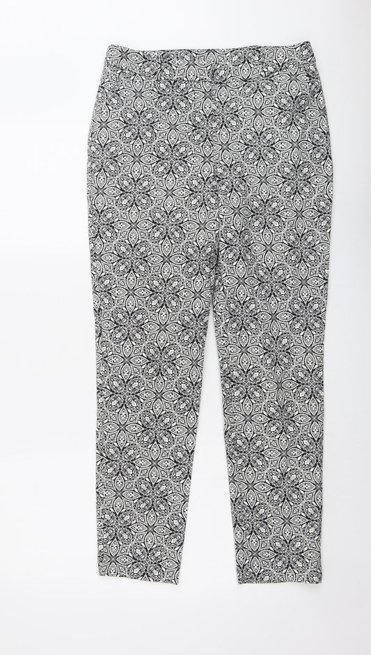 BHS Womens Black Geometric Cotton Trousers Size 10 L28 in Regular Button