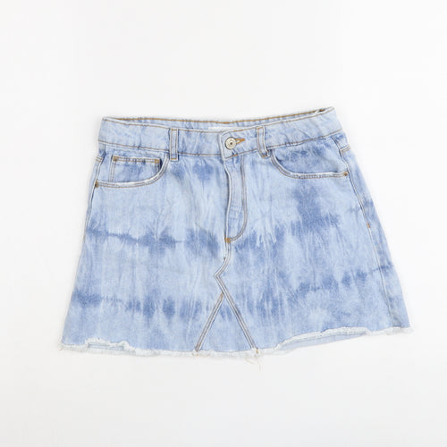 Zara Girls Blue Tie Dye Cotton Mini Skirt Size 11-12 Years Regular Button