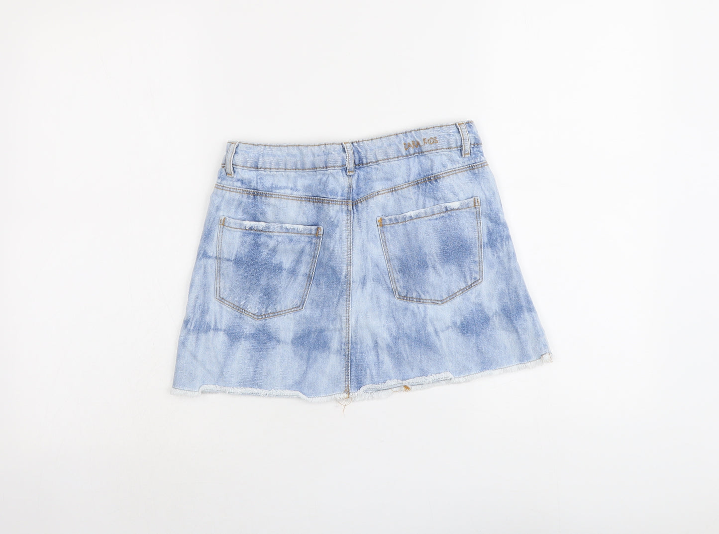Zara Girls Blue Tie Dye Cotton Mini Skirt Size 11-12 Years Regular Button