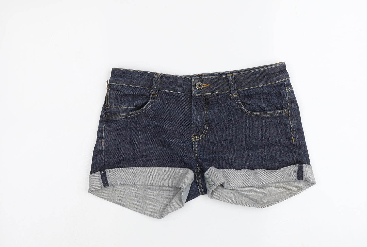 Topshop Womens Blue Cotton Hot Pants Shorts Size 10 L3 in Regular Button