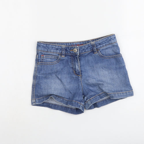 Mini Boden Girls Blue Cotton Mom Shorts Size 10 Years Regular Zip