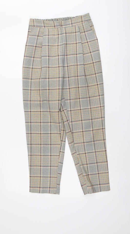 New Look Womens Beige Plaid Polyester Trousers Size 6 L25 in Regular Button