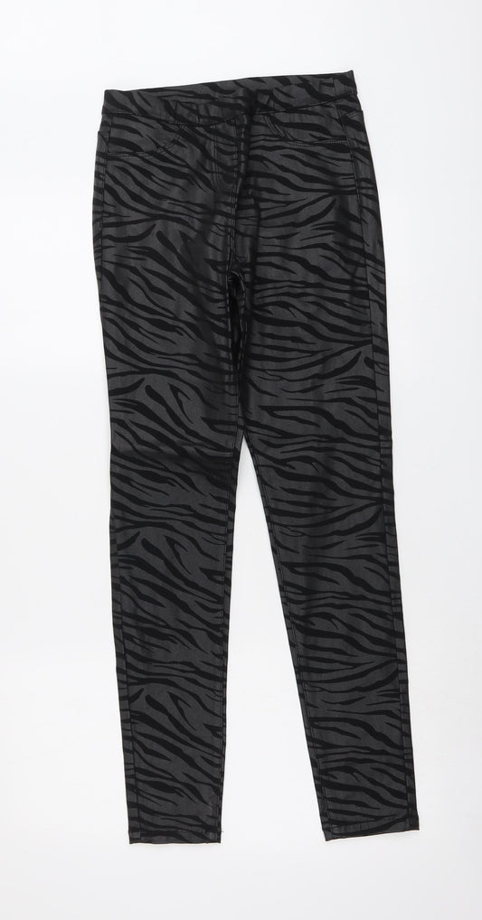 NEXT Girls Black Animal Print Viscose Jegging Trousers Size 14 Years Regular Pullover - Zebra Print