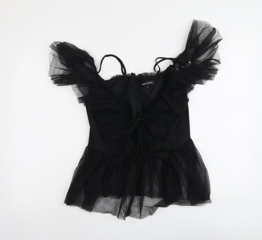 Cameo Rose Womens Black Polyester Basic Blouse Size 10 V-Neck