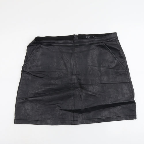 Sportsgirl Womens Black Polyester Mini Skirt Size L Zip