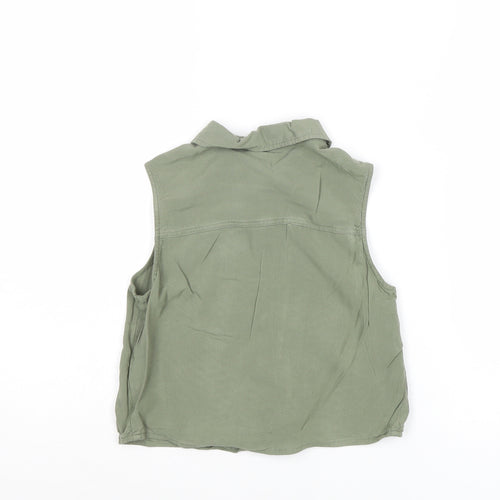 H&M Girls Green Viscose Basic Tank Size 11 Years Collared Button