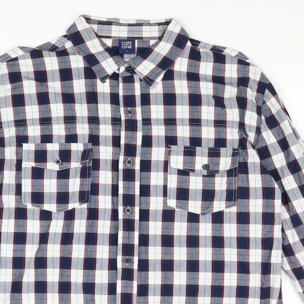 Store Twenty One Mens Blue Check Cotton Button-Up Size L Collared Button