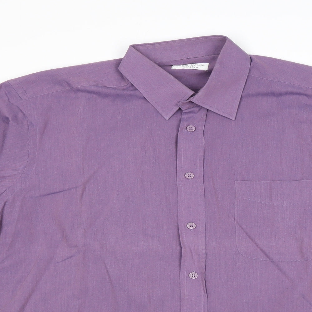 Simon Taylor Mens Purple Polyester Button-Up Size 15.5 Collared Button