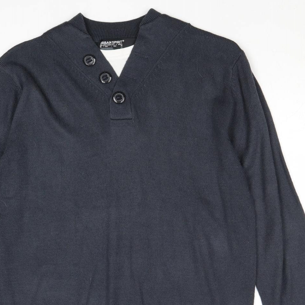 UrbanSpirit Mens Blue V-Neck Acrylic Pullover Jumper Size S Long Sleeve