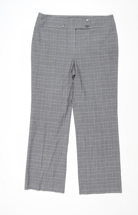 CC Womens Grey Plaid Polyester Trousers Size 14 Regular Zip