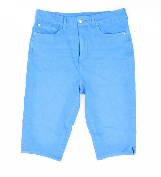 Marks and Spencer Womens Blue Cotton Skimmer Shorts Size 12 Regular Zip
