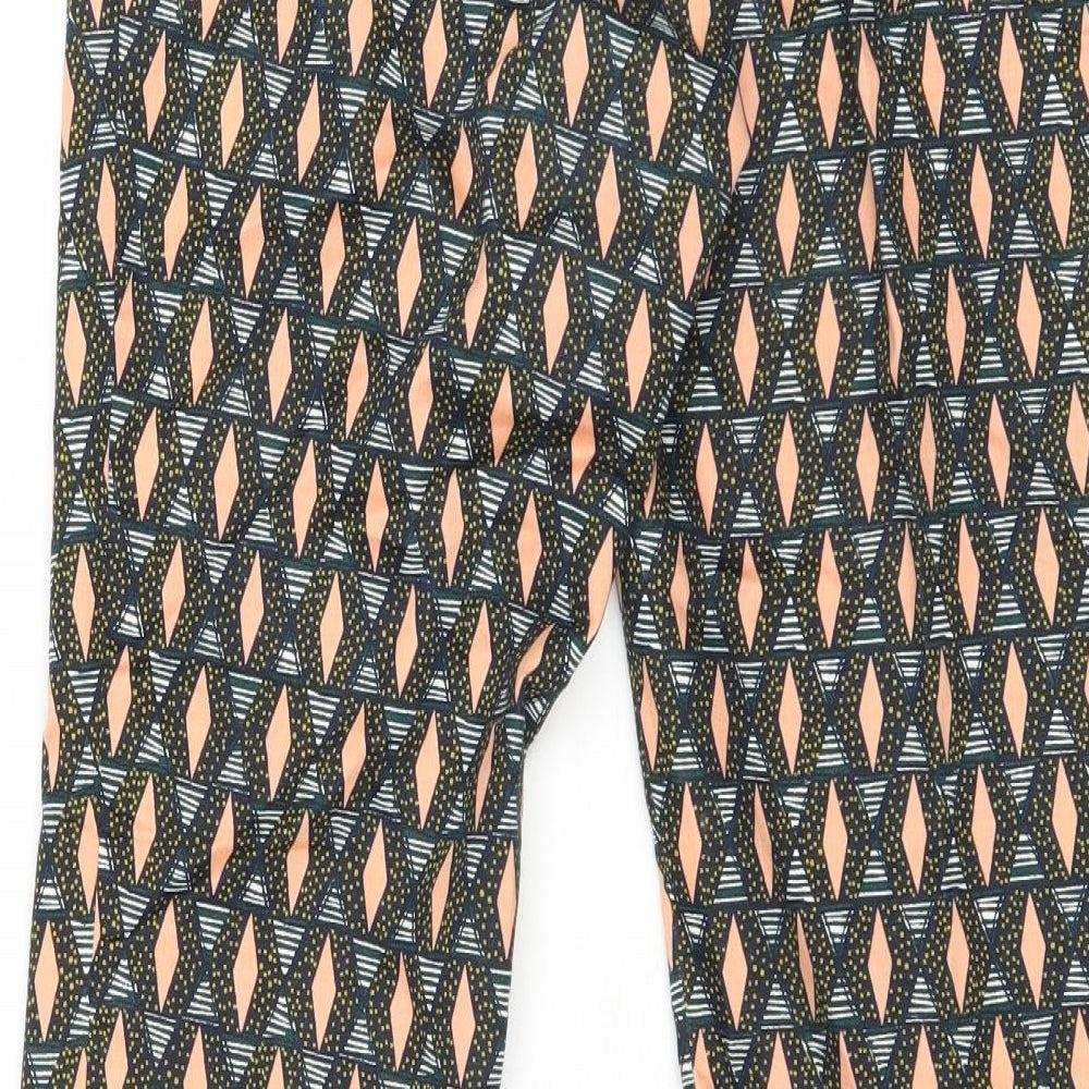 H&M Womens Multicoloured Geometric Cotton Trousers Size 8 Regular Zip