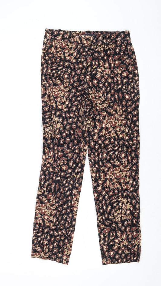 Marks and Spencer Womens Multicoloured Animal Print Viscose Trousers Size 6 Regular Zip - Leopard Pattern