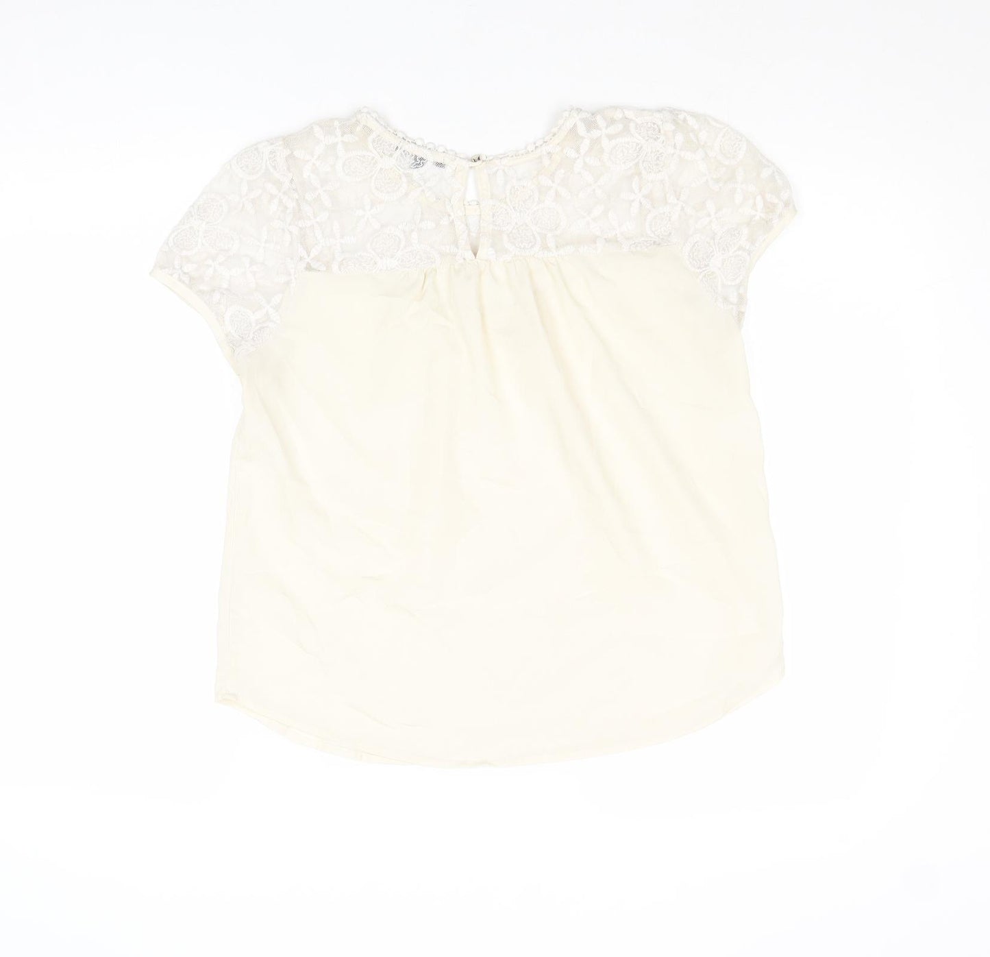 Monteau Womens Ivory Polyester Basic Blouse Size M Round Neck