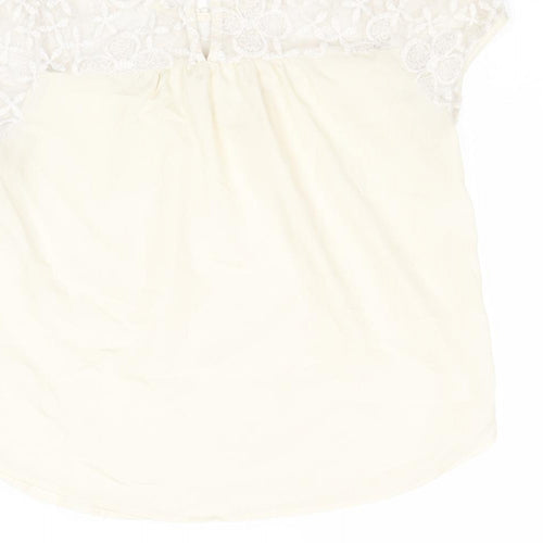 Monteau Womens Ivory Polyester Basic Blouse Size M Round Neck