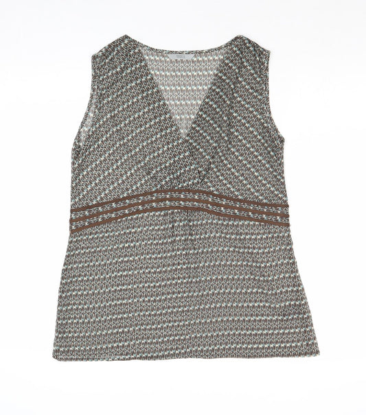 Marks and Spencer Womens Multicoloured Geometric Polyester Basic Blouse Size 12 V-Neck
