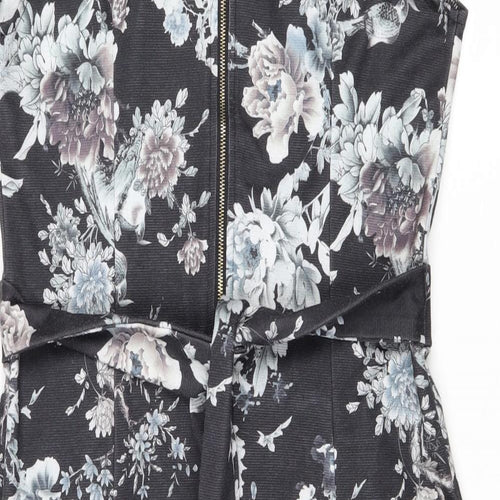 Voulez-Vous Womens Grey Floral Polyester A-Line Size 12 Round Neck Zip