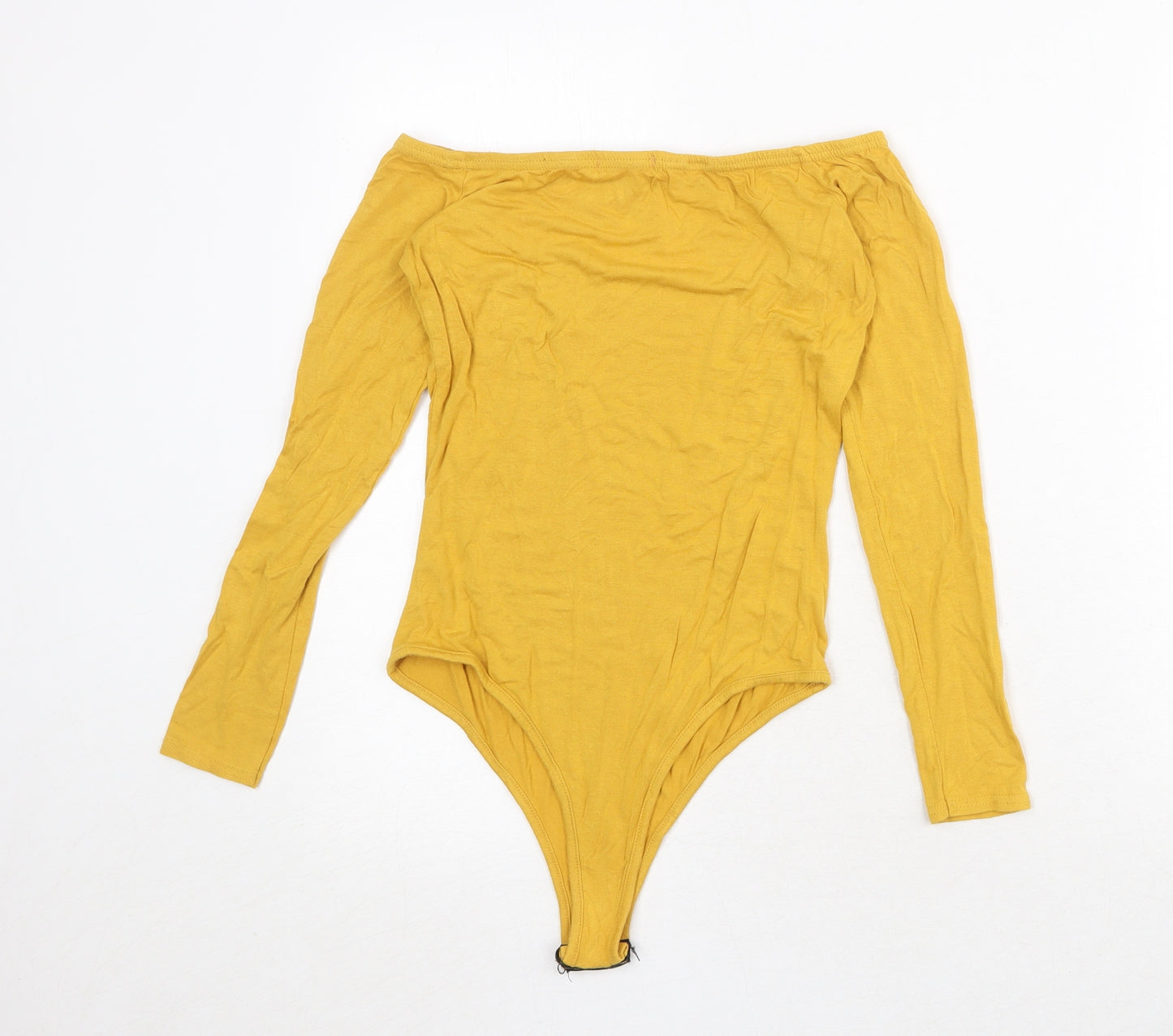 PRETTYLITTLETHING Womens Yellow Viscose Bodysuit One-Piece Size 10 Snap