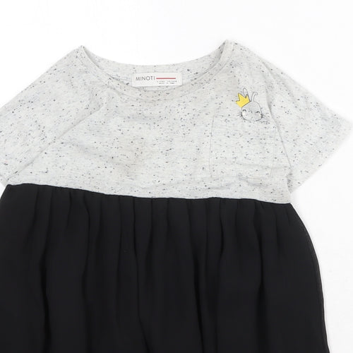 Minoti Girls Black Colourblock Polyester T-Shirt Dress Size 5-6 Years Boat Neck Pullover