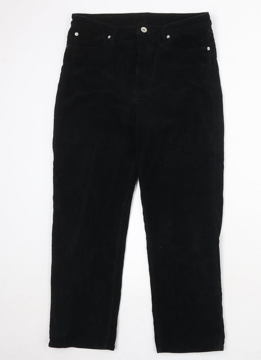 Jigsaw Womens Black Cotton Trousers Size 30 in Regular Zip