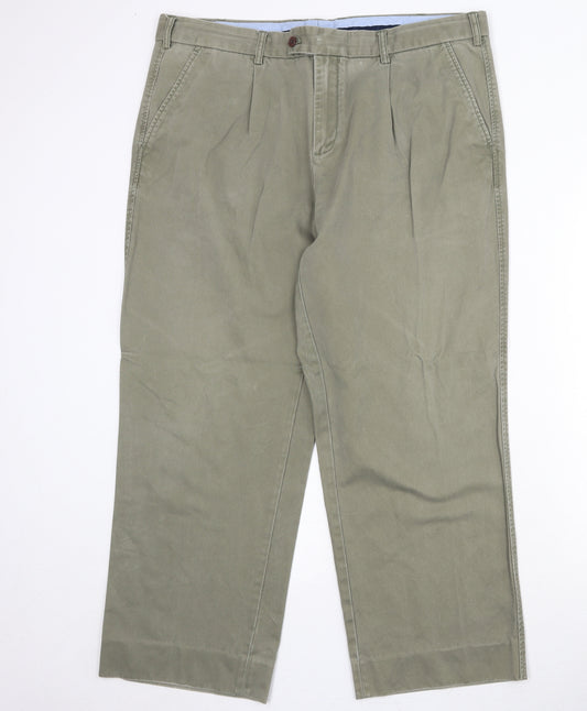 Charles Tyrwhitt Mens Green Cotton Trousers Size 40 in Regular Zip
