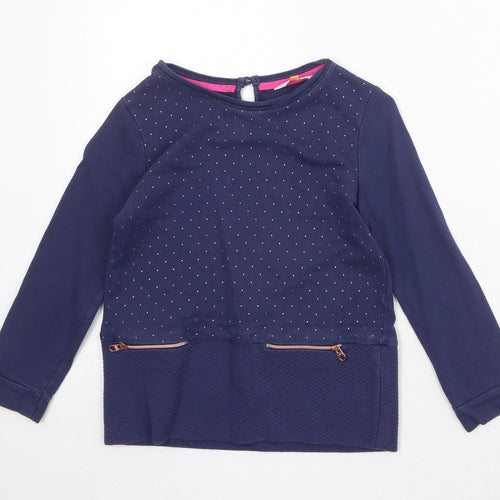 Ted Baker Girls Blue Polka Dot 100% Cotton Pullover Sweatshirt Size 6-7 Years Button
