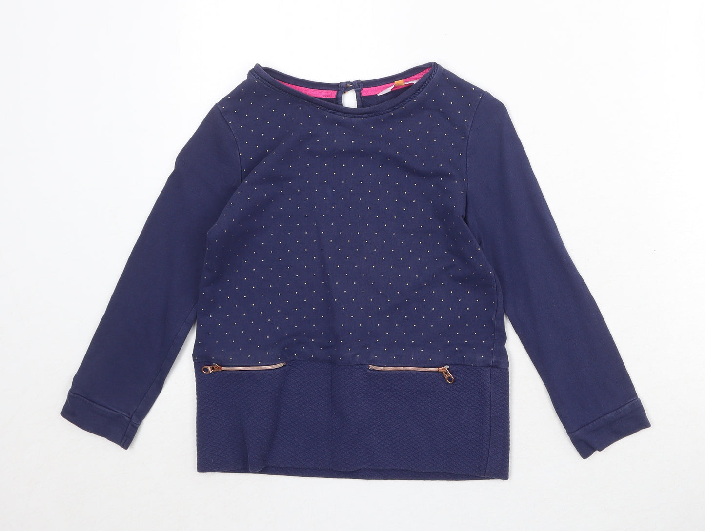 Ted Baker Girls Blue Polka Dot 100% Cotton Pullover Sweatshirt Size 6-7 Years Button