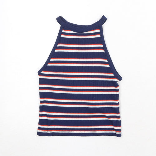 New Look Girls Blue Striped Polyester Pullover Tank Size 9 Years Round Neck Pullover - Ribbed