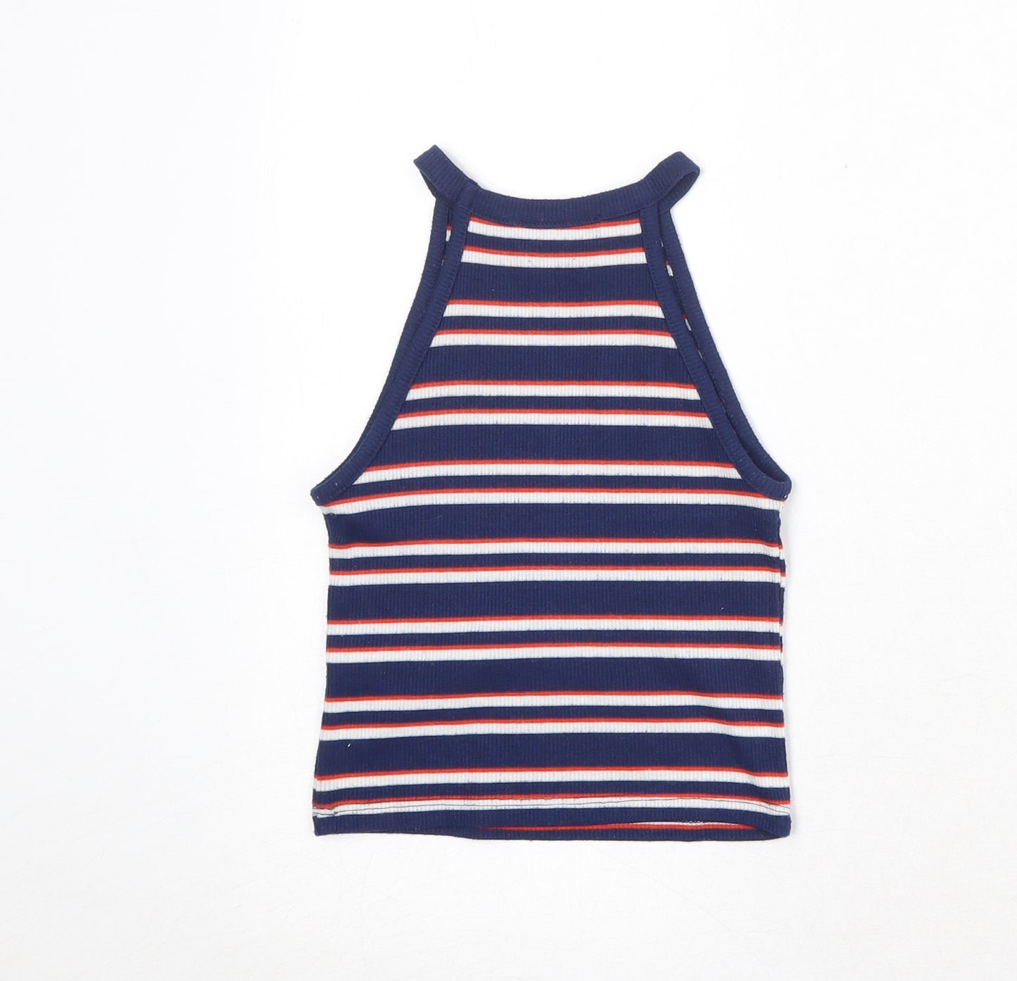 New Look Girls Blue Striped Polyester Pullover Tank Size 9 Years Round Neck Pullover - Ribbed