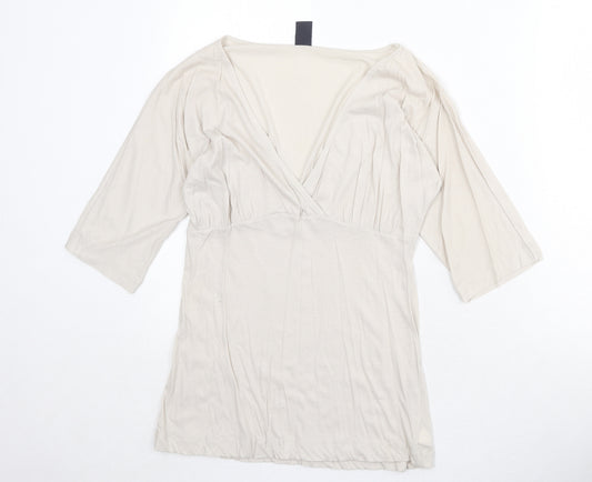 Gap Womens Beige 100% Cotton Basic Blouse Size M V-Neck - Wrap Front Detail