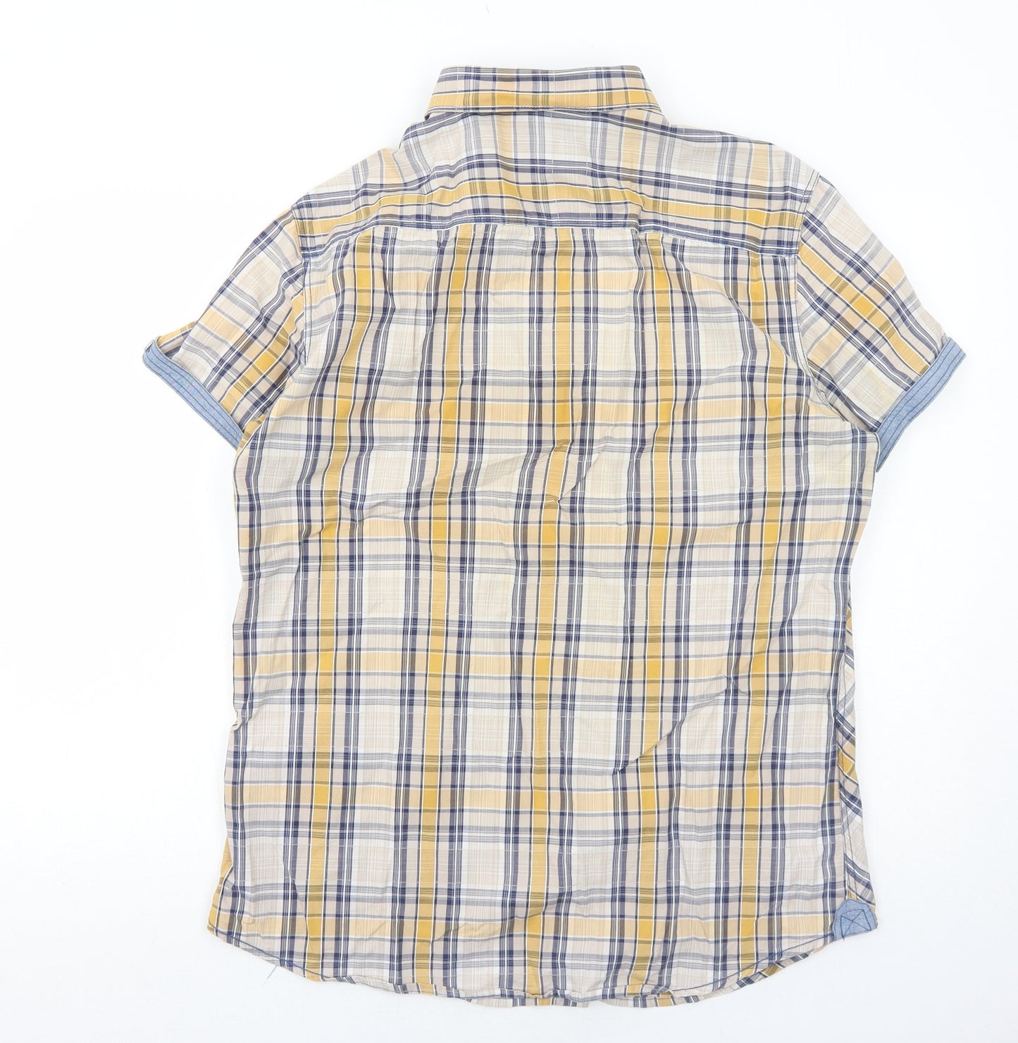 NEXT Mens Yellow Plaid Cotton Button-Up Size L Collared Button