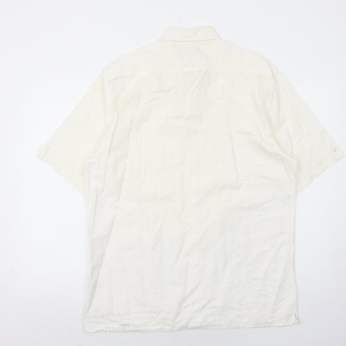 NEXT Mens Ivory Cotton Button-Up Size L Collared Button