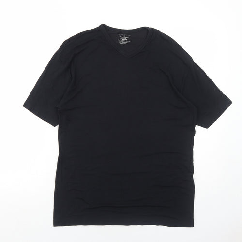 Lee Cooper Mens Black Viscose T-Shirt Size M V-Neck