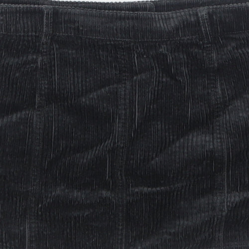 Marks and Spencer Girls Black Herringbone Cotton Mini Skirt Size 7-8 Years Regular Button