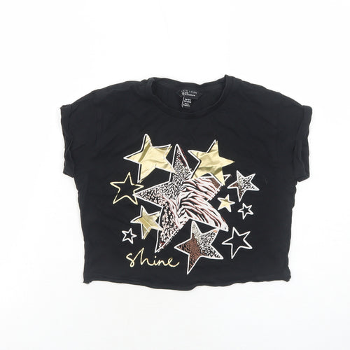 New Look Girls Black Cotton Pullover T-Shirt Size 10-11 Years Round Neck Pullover - Stars