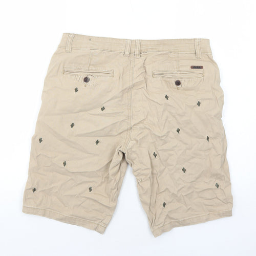 Dirty Laundry Mens Beige Geometric Cotton Chino Shorts Size 32 in Regular Zip - Cactus Pattern