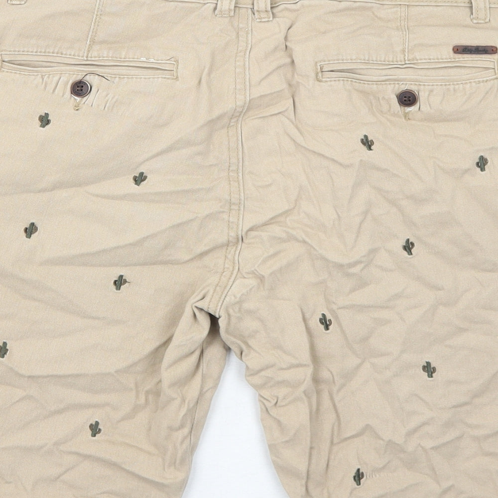 Dirty Laundry Mens Beige Geometric Cotton Chino Shorts Size 32 in Regular Zip - Cactus Pattern