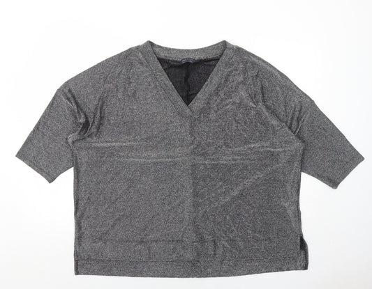Marks and Spencer Womens Silver Polyamide Basic T-Shirt Size 20 V-Neck