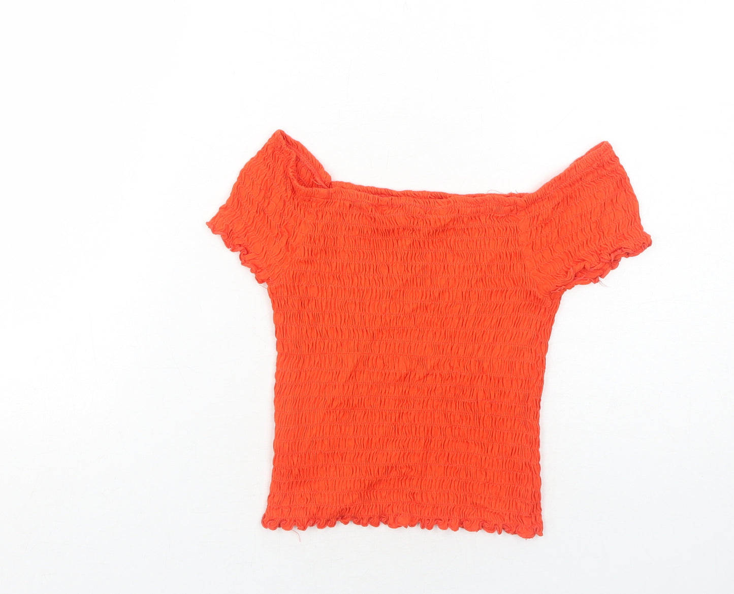 New Look Girls Orange Cotton Basic Blouse Size 12 Years Off the Shoulder Pullover - Shirred