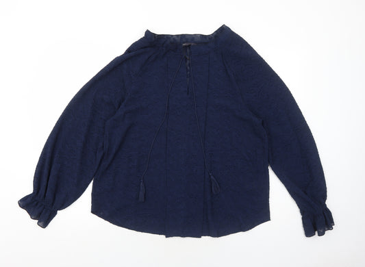 Marks and Spencer Womens Blue Polyester Basic Blouse Size 12 V-Neck - Textured