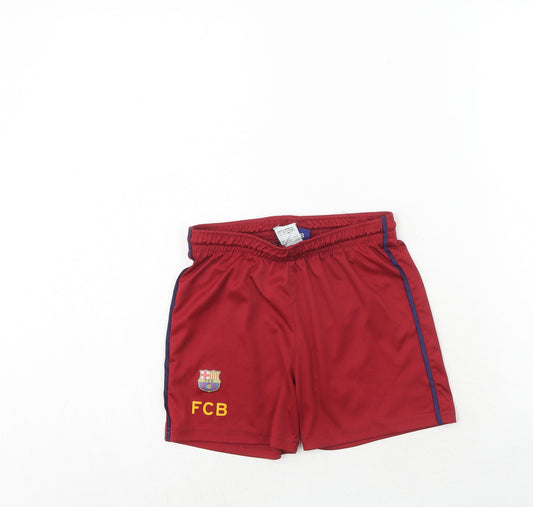 FCB Boys Red Polyester Sweat Shorts Size 8 Years Regular Drawstring - Barcelona