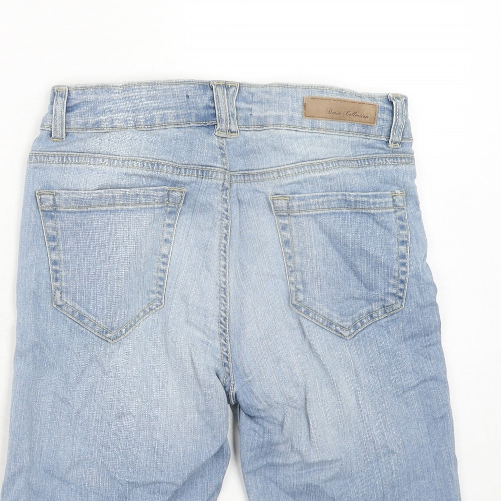 BHS Womens Blue Cotton Cut-Off Shorts Size 8 Regular Zip