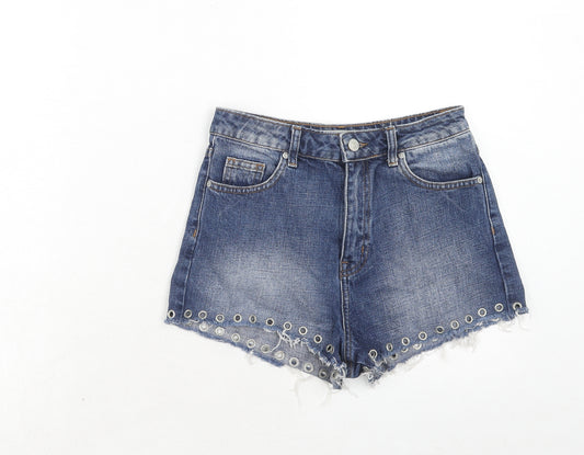 Topshop Womens Blue Cotton Cut-Off Shorts Size 8 Regular Zip - Eyelet Detail