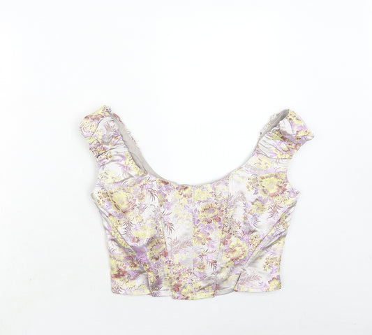 ASOS Womens Grey Floral Polyester Cropped Blouse Size 12 Scoop Neck