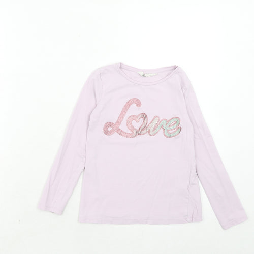 H&M Girls Pink Cotton Pullover T-Shirt Size 6-7 Years Boat Neck Pullover - Love