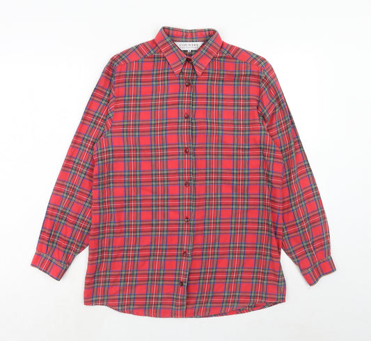 Country Casuals Mens Red Plaid Cotton Button-Up Size S Collared Button